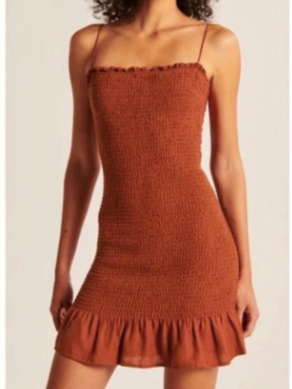 NWT Abercrombie and Fitch Smocked Mini Dress In Orange Red  XS Petite